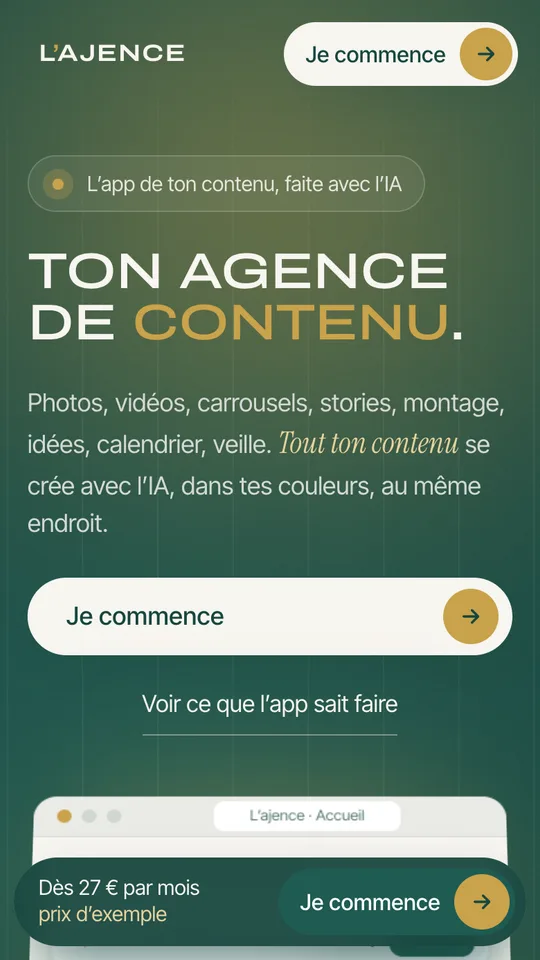 La page de vente d’exemple du Web Designer, en version téléphone